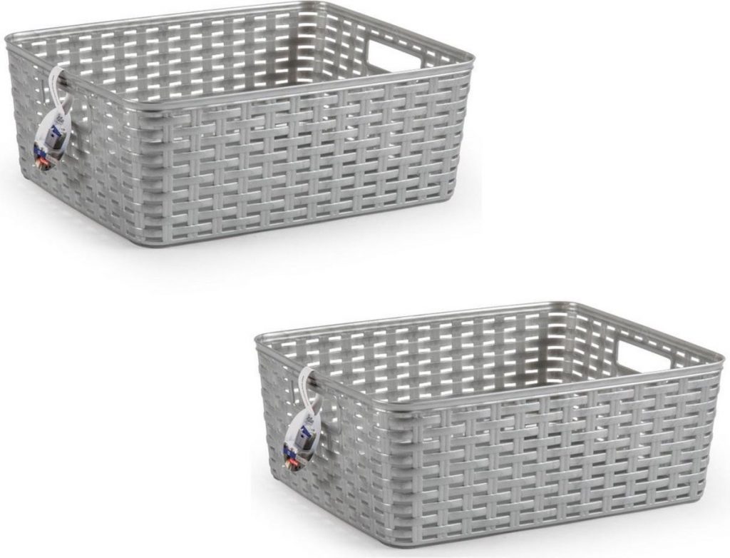 2 Zilveren geweven opbergboxen