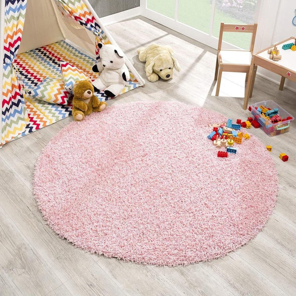 Rond Vloerkleed Licht Roze Hoogpolig