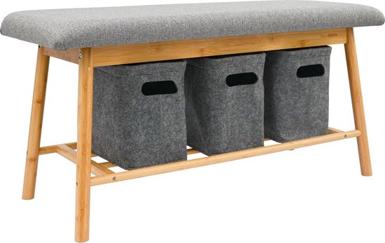 Scandinavische bank met 3 vilten manden